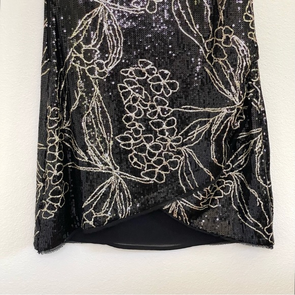 Patrizia Pepe Sequin One Shoulder Cutout Mini Sheath Dress Black Gold IT 42 US 6 - Picture 4 of 15